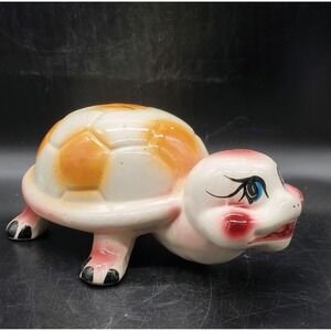 Vintage Hand Painted Anthropomorphic Turtle Tortoise Ceramic Coin Bank 11"
